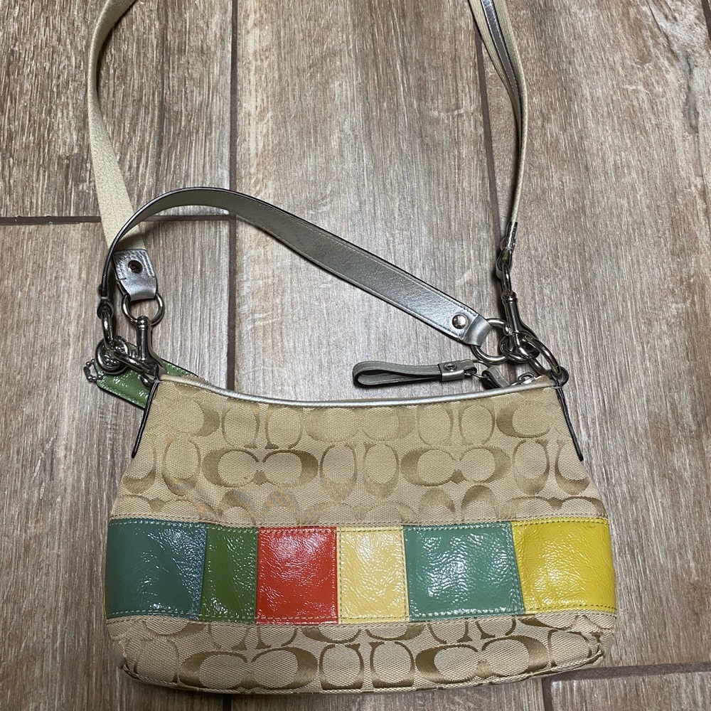 Coach (rainbow color block) crossbody purse.